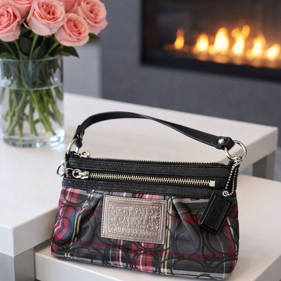 Coach Poppy Handbags - Coach Poppy  Plaid Wristlet  - Black and Red